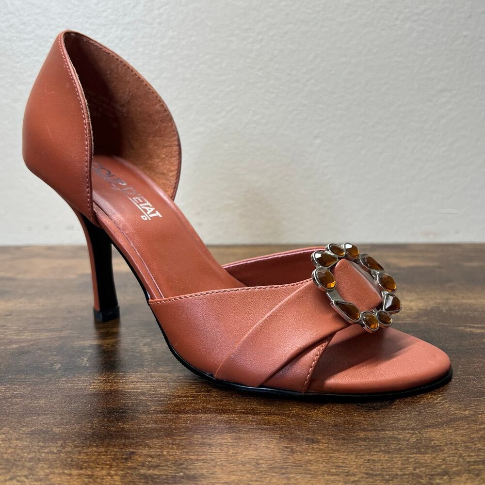Coup D'etat Dress Sandals 7.5 Womens Rhinestone Leather High Heel Open Toe Pumps
